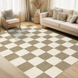 Garvee Large Area Rug Washable Living Room Rug Neutral Checkered Design 10x13 Beige and Brown - Beige & Camel