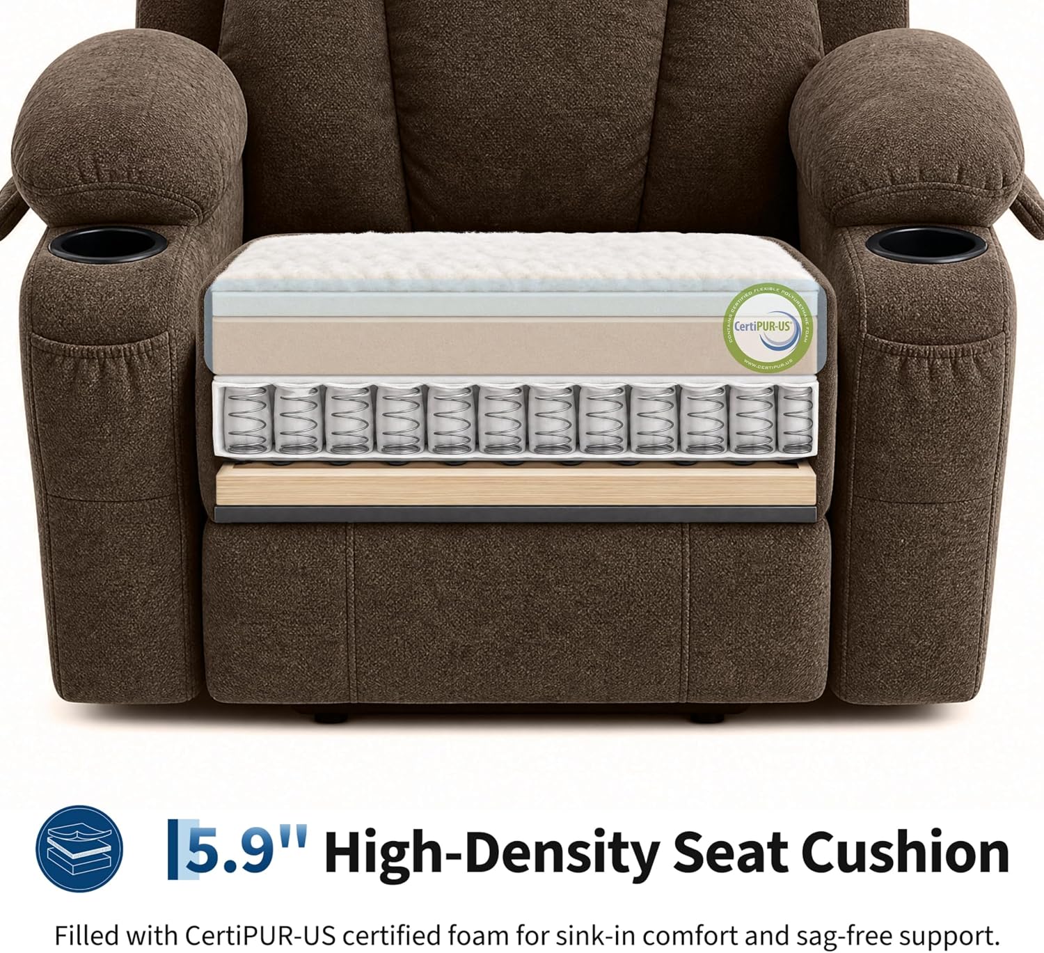 Garvee Large Power Lift Recliner Chair with Heat and Massage, 2 Cup Holders & Side Pocket, USB Port, Electric Lift Recliner for Elderly & Mobility Impaired, Chenille Brown