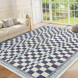 Garvee Area Rug 10x13 Machine Washable Non-Slip Low Pile Carpet Modern Abstract Checkered Blue for Living Room Bedroom Baby Room - Blue