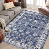 Garvee Washable Area Rugs, 9x12 Large Rugs for Living Room, Stain Resistant Carpet, Vintage Rugs for Bedroom, Non Slip Backing, Home Decor Floor Decoration Mat, Blue - Blue