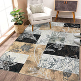 Garvee Area Rug 6x9 Abstract Rug Machine Washable Area Rug Non Slip Non Shedding Distressed Throw Rug Low Pile Indoor Carpet for Bedroom Living Room, Brown - Brown