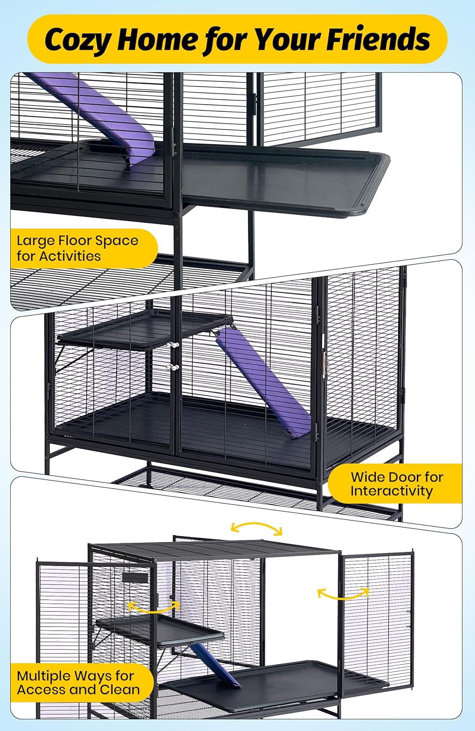 Garvee Metal Small Animal Cage, 39"H Multi-Level Ferret Cage for Small Animals - Large Hamster Cage with Removable Ramp, Removable Tray for Chinchilla, Rabbit, Guinea Pigs, Hedgehog, Gerbil