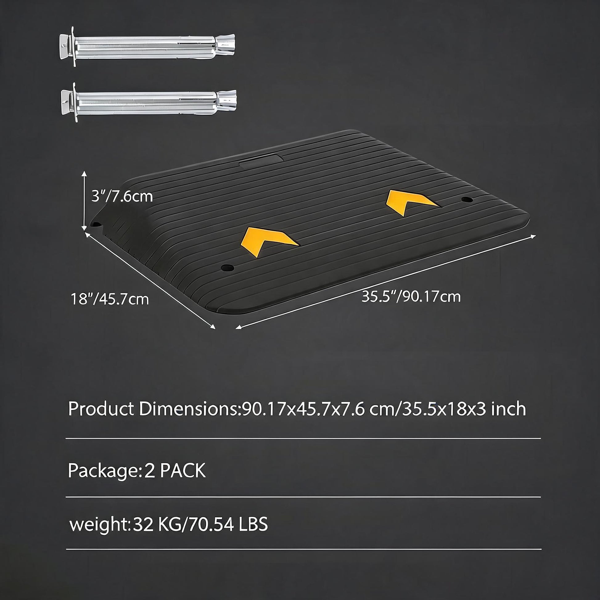 Garvee Heavy Duty Rubber Threshold Ramps (2-Pack) - 3 Inch Rise, 33,000 lbs Capacity Non-Slip Curb Transition Ramps with 4 Anchoring Expansion Bolts for Wheelchairs, Scooters, Cars & Doorways