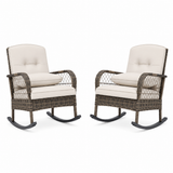 Garvee 2 pieces Outdoor Wicker Rocking Chair, PE Rattan Patio Rocker with Thick Cushions, Steel Frame, All-Weather Rocking Chair for Porch, Garden & Backyard, Beige - Beige