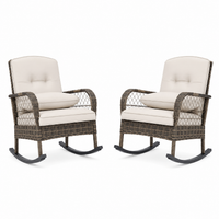 Garvee 2 pieces Outdoor Wicker Rocking Chair, PE Rattan Patio Rocker with Thick Cushions, Steel Frame, All-Weather Rocking Chair for Porch, Garden & Backyard, Beige
