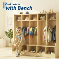 Garvee 47.5" Kids Coat Locker with Bench 10 Cubbies for Classroom Nursery Home, Smooth Wood Surface, Natural