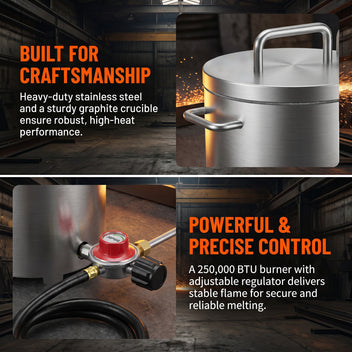 Garvee 26 lbs / 12 KG Propane Melting Furnace Kit - 2370°F Metal Foundry Furnace with Crucible and Tong, Large-Capacity Melter for Copper, Silver, Aluminum, and Gold, Ideal for Beginners