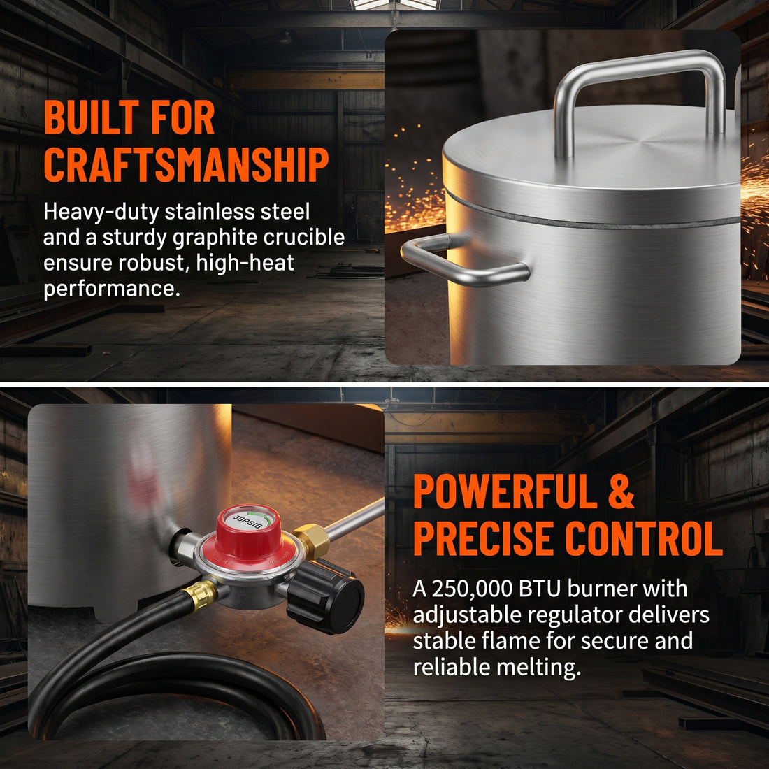 Garvee 26 lbs / 12 KG Propane Melting Furnace Kit - 2370°F Metal Foundry Furnace with Crucible and Tong, Large-Capacity Melter for Copper, Silver, Aluminum, and Gold, Ideal for Beginners