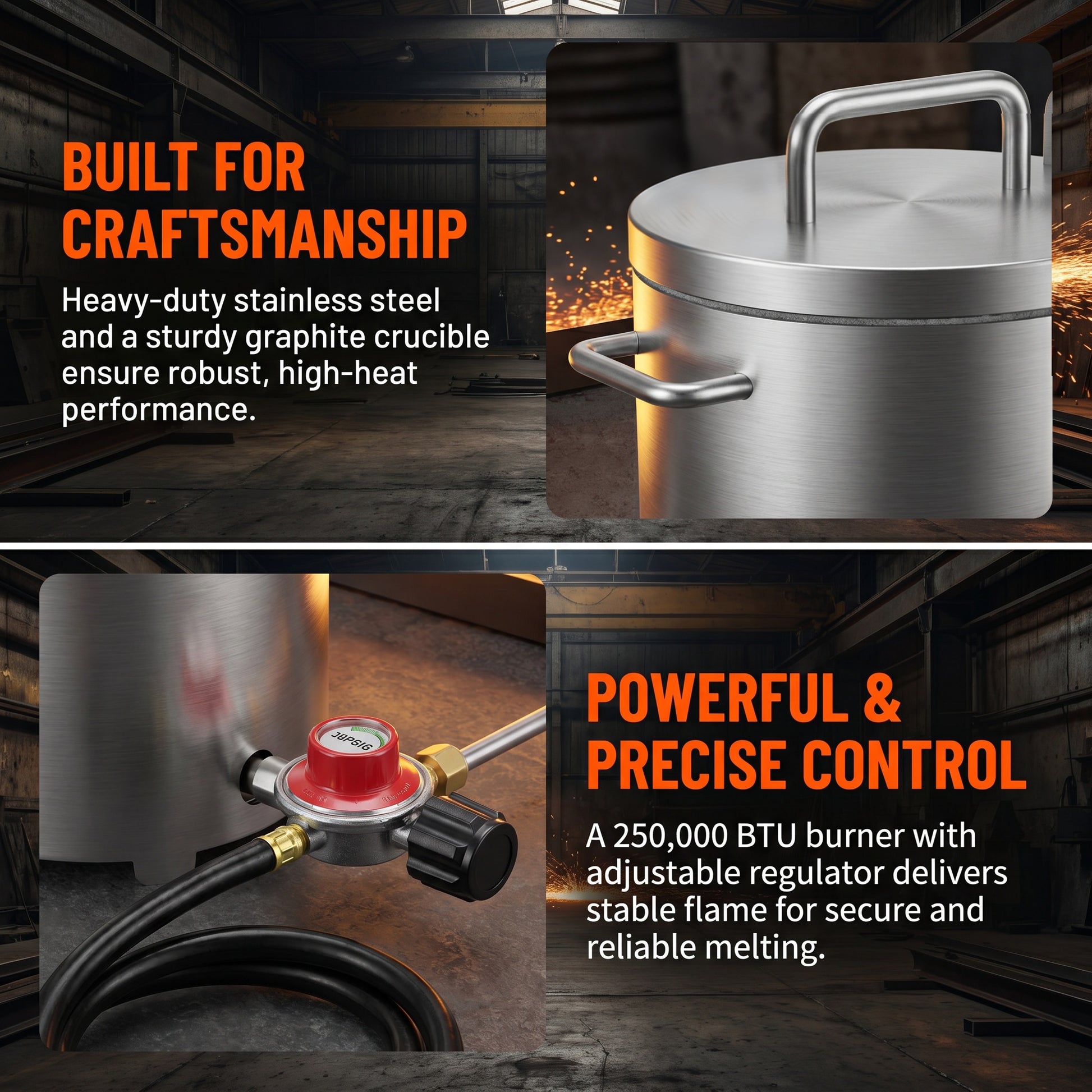 Garvee 26 lbs / 12 KG Propane Melting Furnace Kit - 2370°F Metal Foundry Furnace with Crucible and Tong, Large-Capacity Melter for Copper, Silver, Aluminum, and Gold, Ideal for Beginners