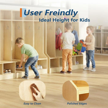 Garvee 47.5" Kids Coat Locker with Bench 10 Cubbies for Classroom Nursery Home, Smooth Wood Surface, Natural
