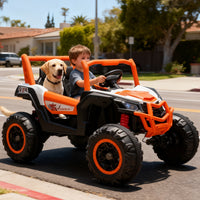 Garvee 2 Seater Ride on Car for Kids, 24V Powered Electric Off-Road UTV Ride Toy, 4WD Electric Vehicle with Remote Control, LED Lights, Bluetooth, 3 Speeds, Horn, 2 Spring Suspension