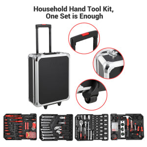 Garvee 800-Piece Tool Kit with Aluminum Trolley Case - Mechanic Rolling Tool Box, Socket Wrench Hand Tools, Household Repair Kit, and Tool Belt