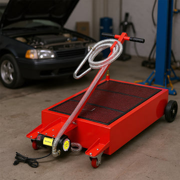 Garvee 20 Gallon Electric Oil Drain Pan with 110V Pump & 8 Ft Hose, Low Profile & T Folding Handle Oil Drain Cart for Truck, Cars, SUVs