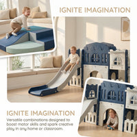 Garvee Toddler Indoor Playground - 8-in-1 Castle Slide Set with Tunnel, Basketball Hoop, and Soft Foam Climbing Blocks for Ages 1+
