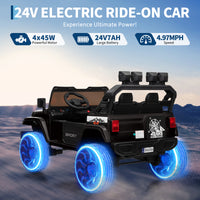 Garvee Ride - P Series: 24V Ride On Car, 4WD 2 Seater Kids' Electric Vehicle Truck with Remote Control, Adjustable Footwell Ride On Truck, 3 Speeds, Led Lights, Bluetooth, Black