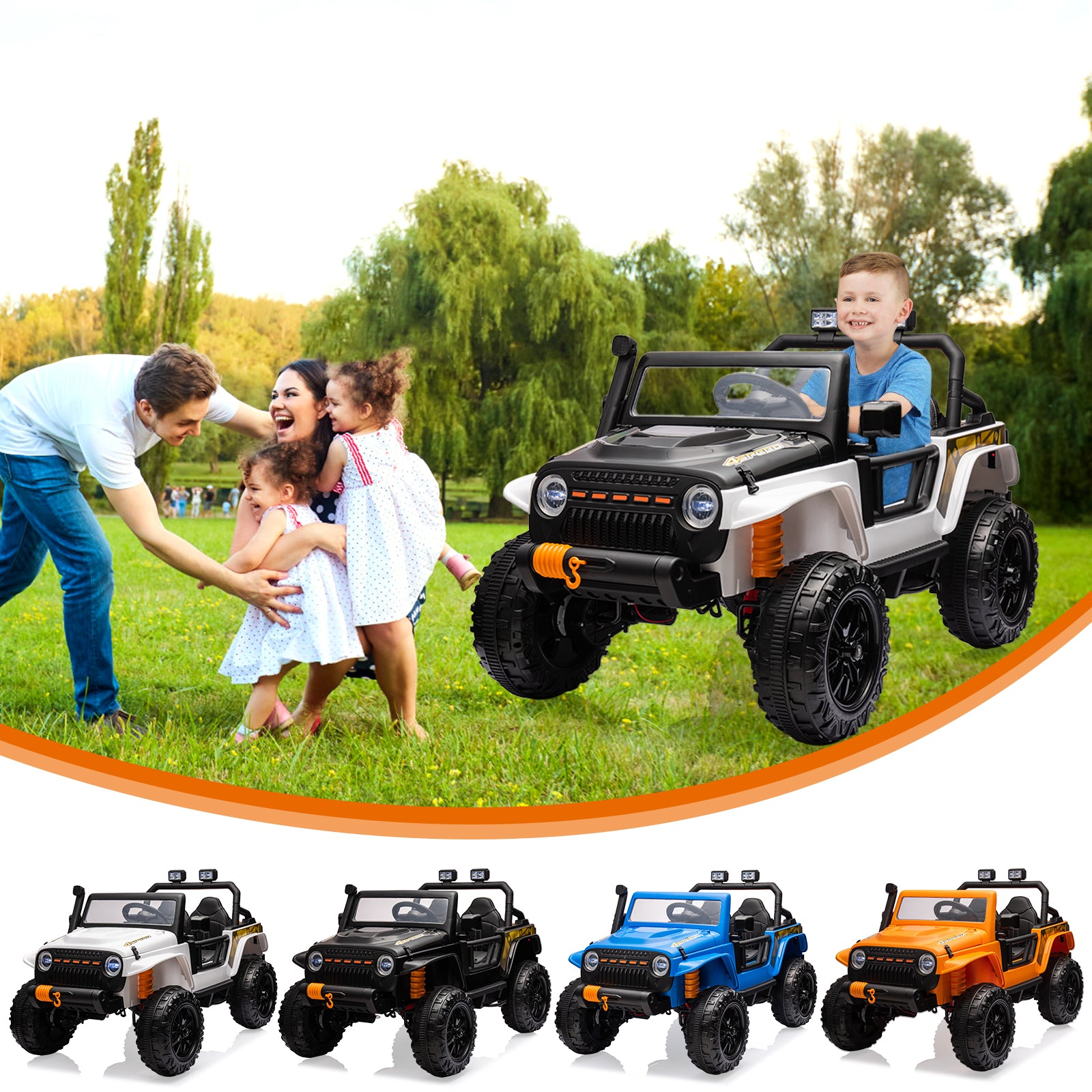 Garvee Ride - P Series: 24V 2 Seater Ride On Truck Car For Kid age 3 - 8 years, w/Remote Control, 4-Wheeler Suspension, 4x55W Powerful Engine, 4WD Battery Powered, LED Lights, Soft Braking - Black and White Mix