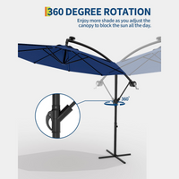 Garvee 10' Cantilever Umbrella with 360 Rotating Base, UV Protection Offset Patio Umbrella 8 Ribs Outdoor Sun Shade with Easy Tilt Adjustment for Backyard, Lawn, Garden, Navy Blue