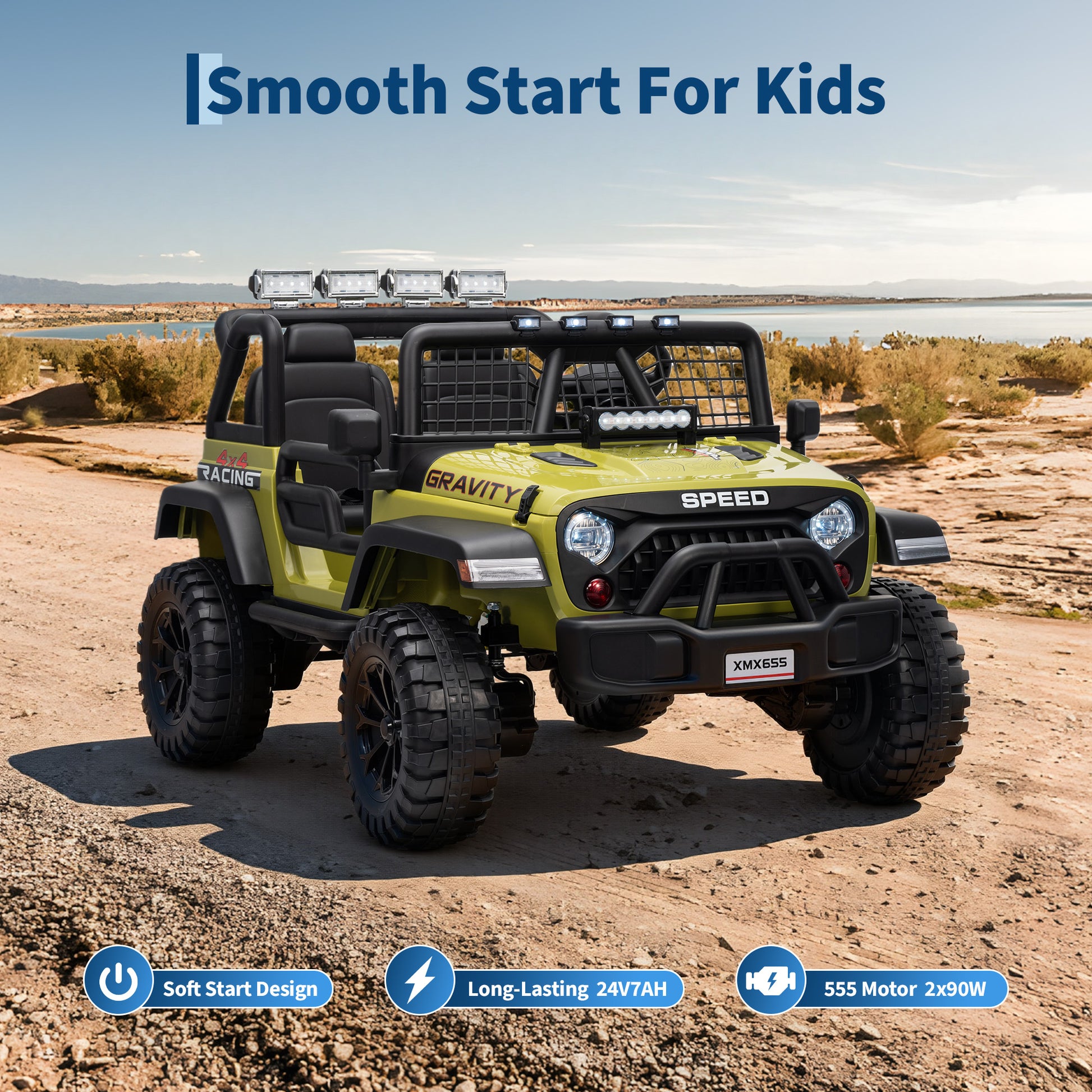 Garvee Ride - P Series: 2 Seater Ride On Car for Kids, 24V Electric Truck with Parent Remote Control, Spring Suspension, 2 Speeds, LED Headlight & Music Player, Kids Electric Vehicle for Aged 3-8 Years