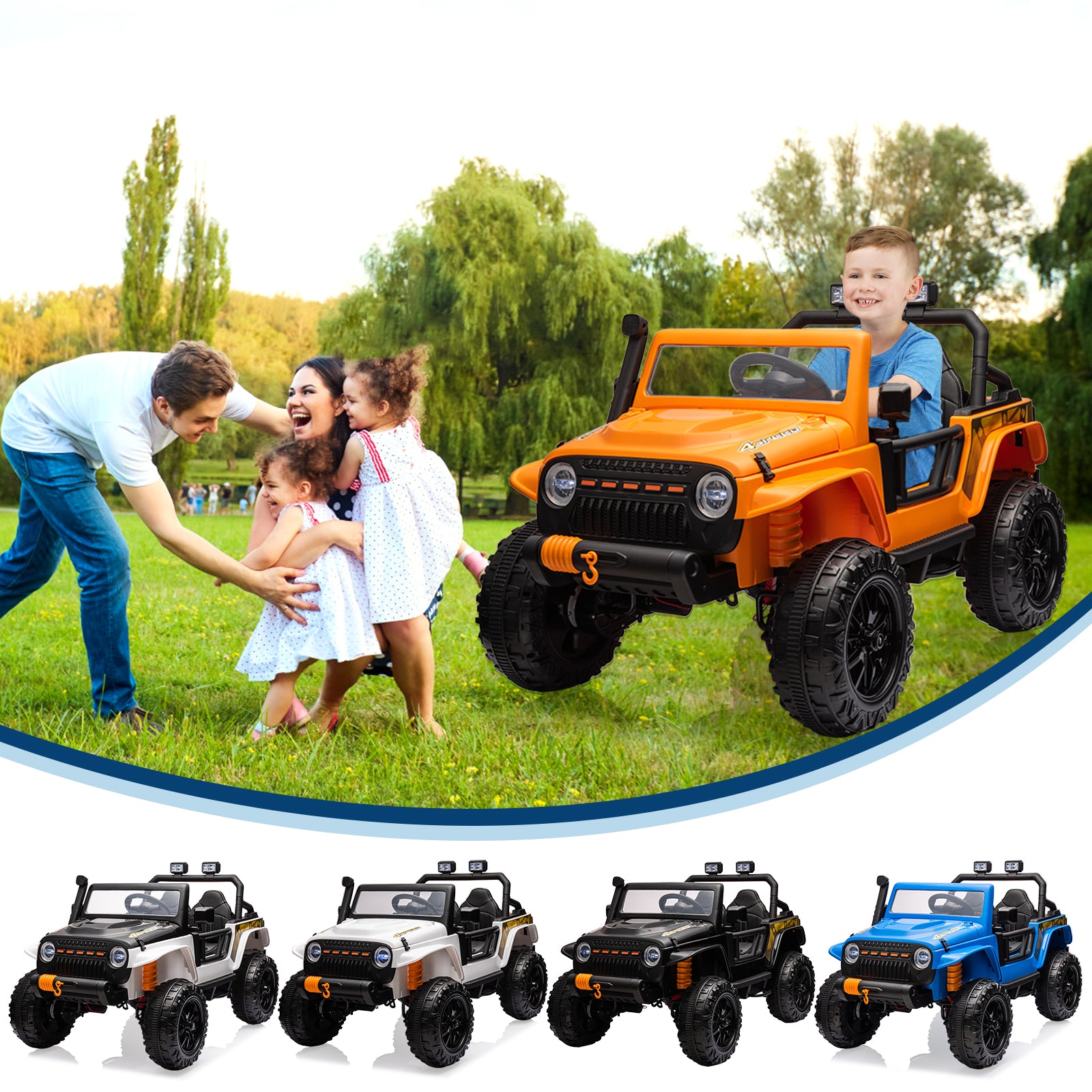 Garvee Ride - P Series: 24V 2 Seater Ride On Truck Car For Kid age 3 - 8 years, w/Remote Control, 4-Wheeler Suspension, 4x55W Powerful Engine, 4WD Battery Powered, LED Lights, Soft Braking - Orange