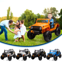 Garvee Ride - P Series: 24V 2 Seater Ride On Truck Car For Kid age 3 - 8 years, w/Remote Control, 4-Wheeler Suspension, 4x55W Powerful Engine, 4WD Battery Powered, LED Lights, Soft Braking - Orange