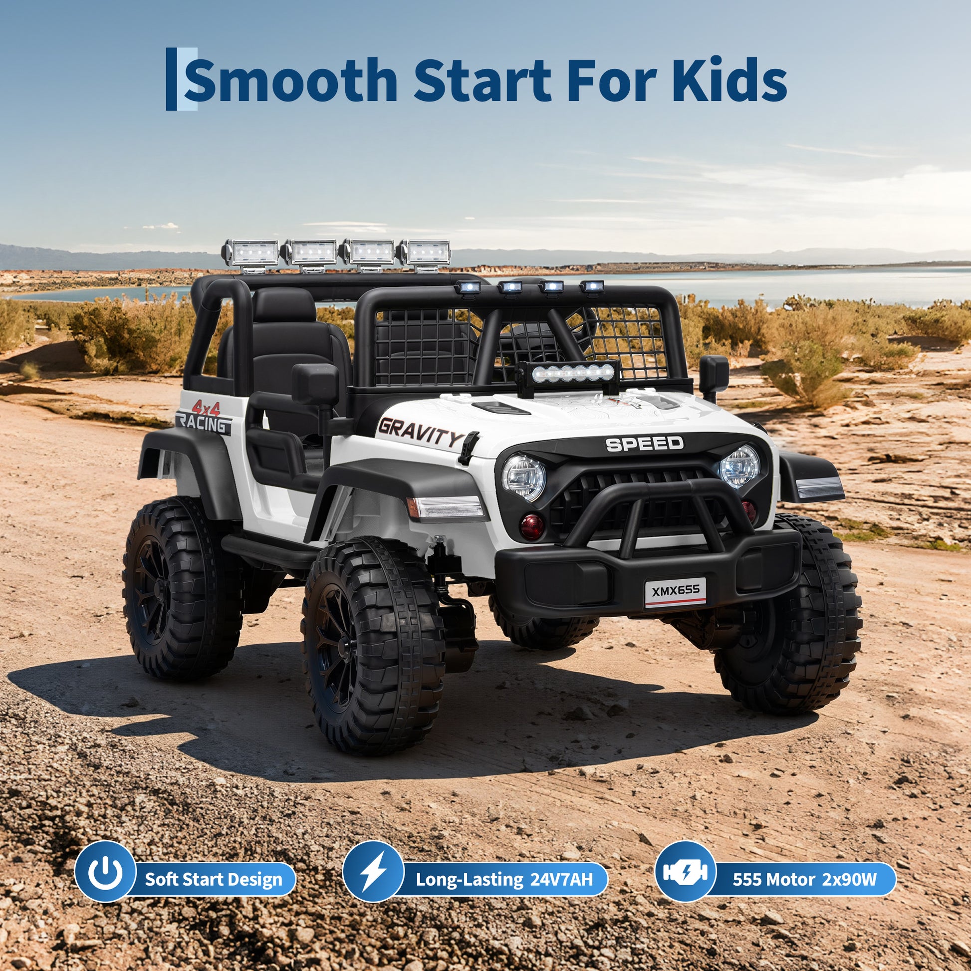 Garvee Ride - P Series: 2 Seater Ride On Car for Kids, 24V Electric Truck with Parent Remote Control, Spring Suspension, 2 Speeds, LED Headlight & Music Player, Kids Electric Vehicle for Aged 3-8 Years