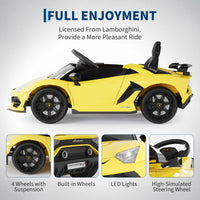 Garvee Ride P Series 12V Electric Ride-On Car for Kids | Licensed Lamborghini Battery-Powered Sports Car with Remote Control, 2 Speeds, Sound System, LED Headlights, Hydraulic Doors - Yellow