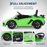 Garvee Ride P Series 12V Electric Ride-On Car for Kids | Licensed Lamborghini Battery-Powered Sports Car with Remote Control, 2 Speeds, Sound System, LED Headlights, Hydraulic Doors - Green