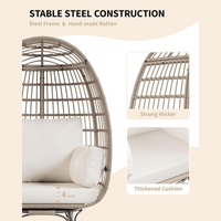 Garvee 360° Swivel Egg Chair, Oversized Patio Rotating Basket Chair, Steel Frame and Metal Base, Waterproof, PE Rattan Lounge Chair for Indoor & Outdoor Patio, Living Room, and Backyard, Beige