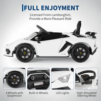 Garvee Ride P Series 12V Electric Ride-On Car for Kids | Licensed Lamborghini Battery-Powered Sports Car with Remote Control, 2 Speeds, Sound System, LED Headlights, Hydraulic Doors - White