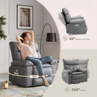 Garvee Power Recliner Chair, Rocking Recliner for Adults, Swivel Recliner with Massage, Upholstered Fabric Glider Recliner Nursery Chair, Single Sofa Seat with Side Pockets for Living Room, Grey