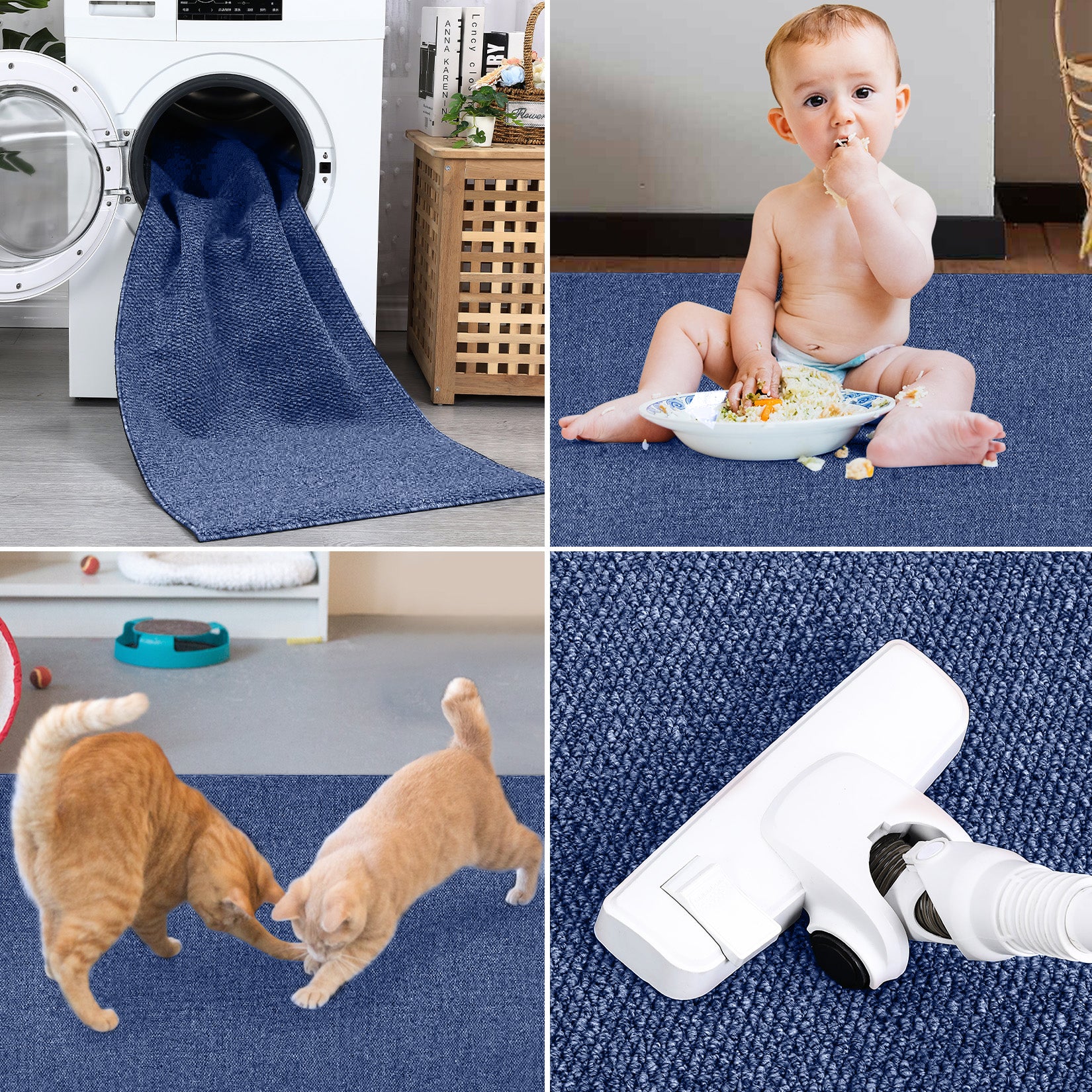 Garvee 9x12 Area Rug Modern Solid Textured Extra Large Area Rug Machine Washable Rug for Living Room, Non-Slip Stain Resistant Accent Rug Farmhouse Weaving Floor Cover Carpet for Bedroom, Navy