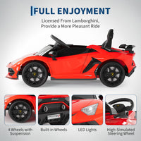 Garvee Ride P Series 12V Electric Ride-On Car for Kids | Licensed Lamborghini Battery-Powered Sports Car with Remote Control, 2 Speeds, Sound System, LED Headlights, Hydraulic Doors - Red