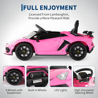 Garvee Ride P Series 12V Electric Ride-On Car for Kids | Licensed Lamborghini Battery-Powered Sports Car with Remote Control, 2 Speeds, Sound System, LED Headlights, Hydraulic Doors - Pink