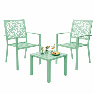 Garvee 3-Piece Green Patio Bistro Set, Foldable Steel Table and 2 Chairs for Balcony, Garden,Green Porch & Small Outdoor Spaces