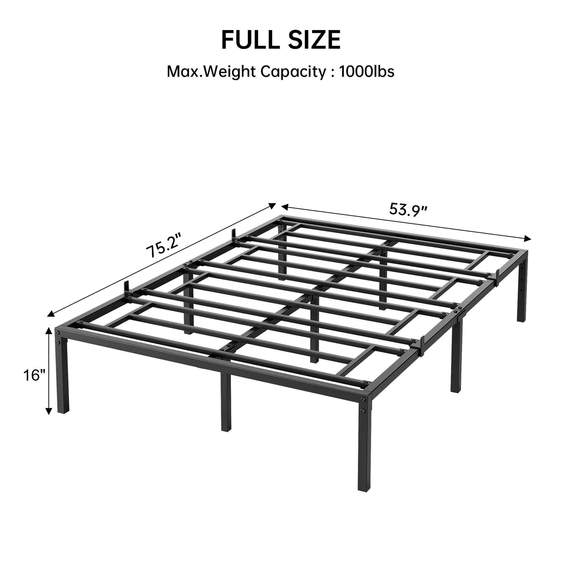 Garvee 16 Inch Full Bed Frame No Box Spring Needed, Heavy Duty Metal Platform Bed Frame Full Size for Bedroom Easy Assembly, Noise Free, Black, Full