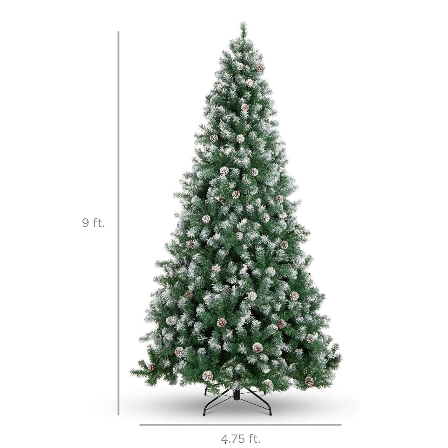 Garvee 9ft Artificial Christmas Tree with 2136 PVC Branch Tips, Snow-Frosted Pinecones, Metal Hinged Base, Sturdy & Realistic, Ideal for Home & Office Decor