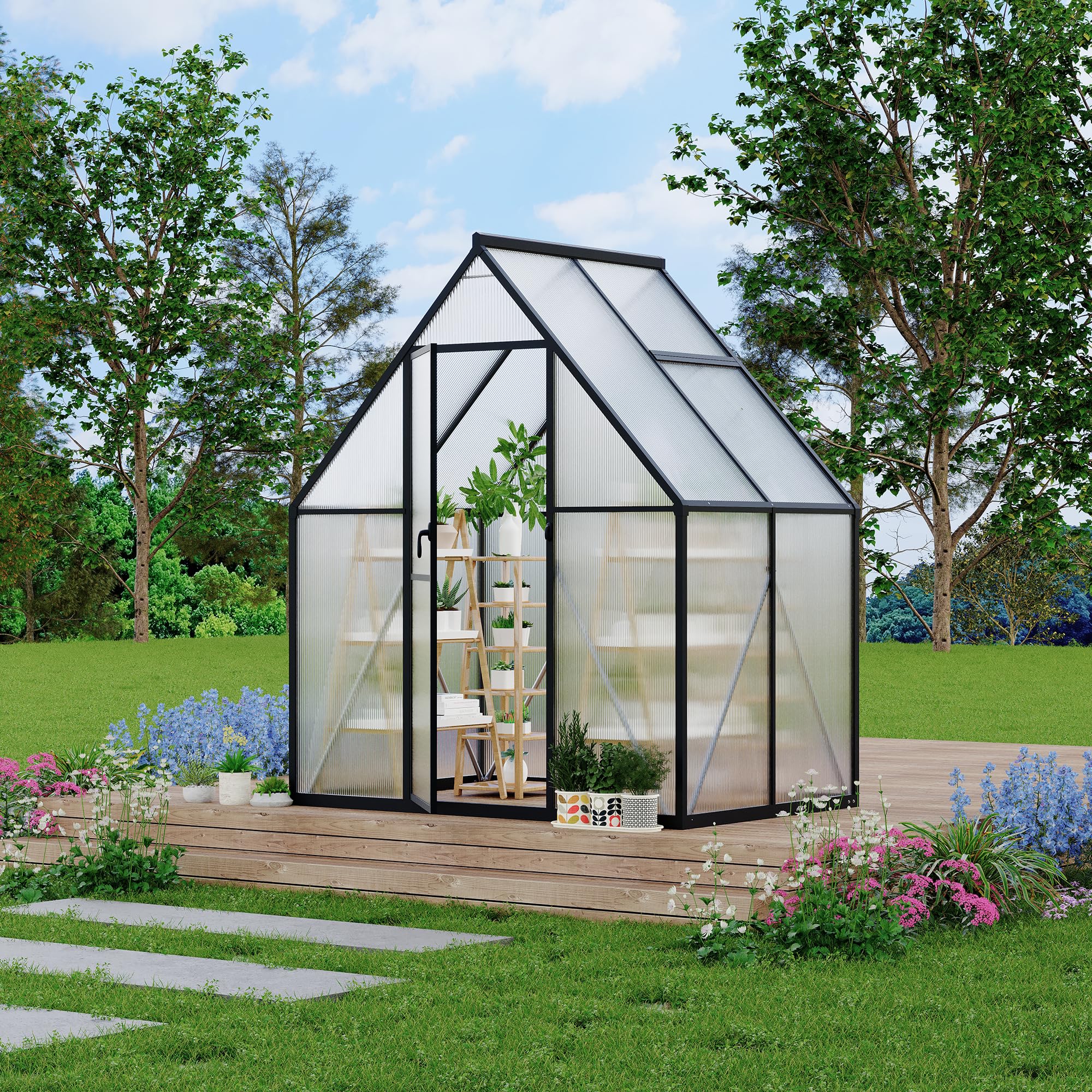 Garvee 6'x4' Aluminum-Framed Polycarbonate Greenhouse, Heavy Duty Poly