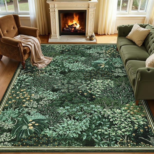 Garvee Forest Rugs 5x7 Green Washable Area Rugs Botanical Low Pile Non