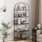 Garvee Arched Bookshelf 5-Tier Open Storage Shelves MDF & Metal Frame Curved Top Adjustable Feet for Bedroom Living Room,Black - Black