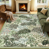Garvee Forest Rugs 5x7 Beige Green Washable Area Rugs for Living Room, Bedroom, Dining Room Botanical Low Pile Non Slip Stain Resistance - Beige Green