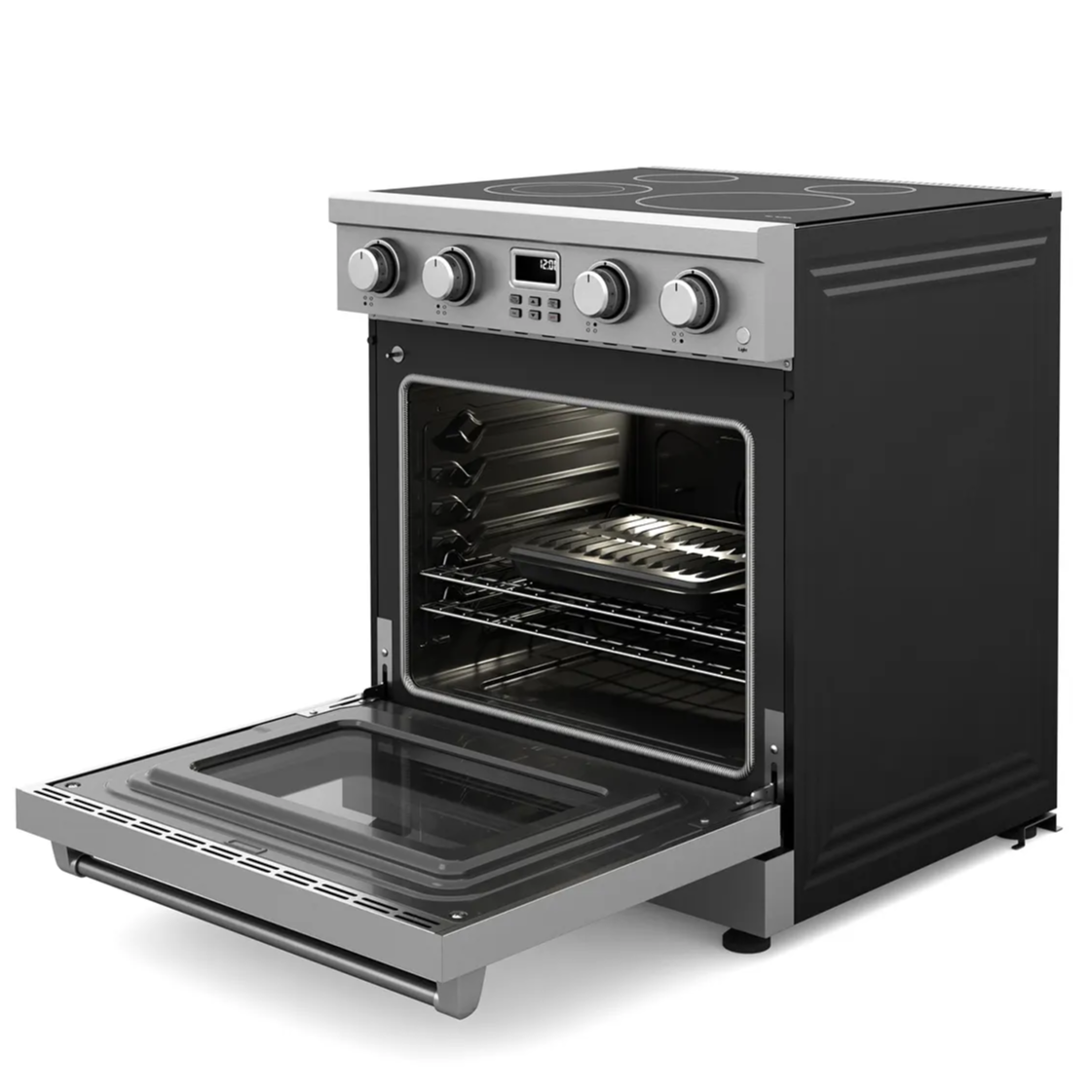 Garvee Professional Electric Range with 4 Heating Elements Cooktop,30“ Convection Oven Capacity,in Stainless Steel,Clock and Timer,Smooth Glass Top