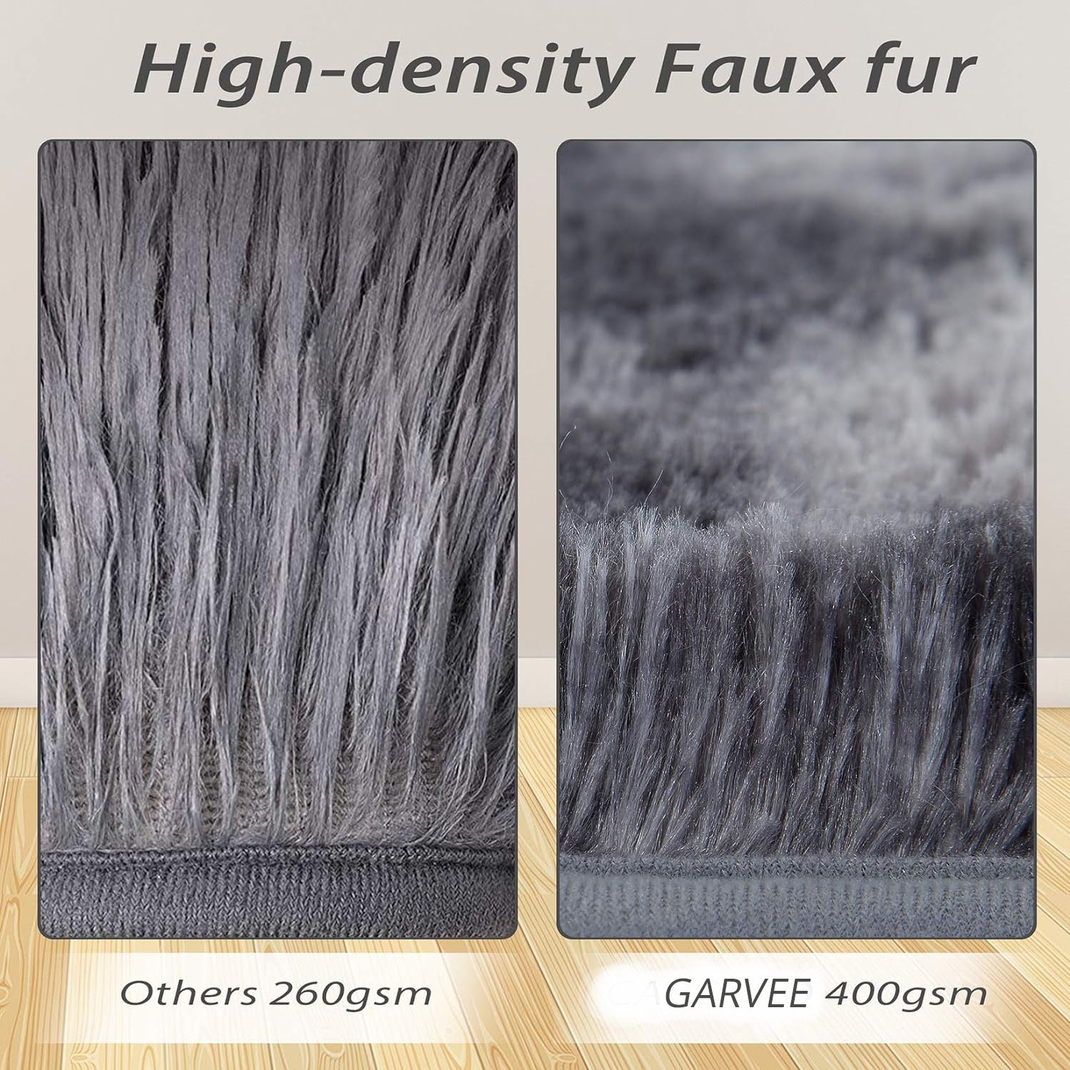 Garvee Fluffy & Sheepskin Dark Grey 6x9 Furry Shaggy Rug, Plush Fuzzy Carpet for Kids Nursery Dorm Bedroom Living Room