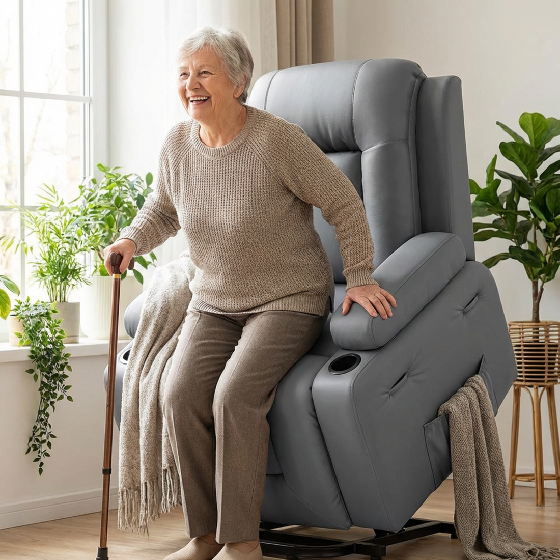 Garvee Power Lift Recliner Chair - Heat and Massage, Adjustable Back and Legs, PU Leather Electric Lift Chair Designed for Mobility Aid Elderly Relaxation, Gray
