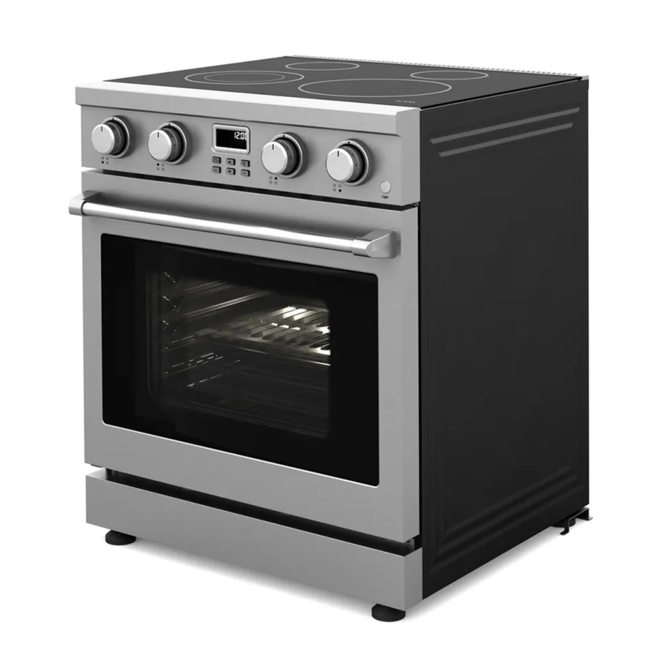 Garvee Professional Electric Range with 4 Heating Elements Cooktop,30“ Convection Oven Capacity,in Stainless Steel,Clock and Timer,Smooth Glass Top