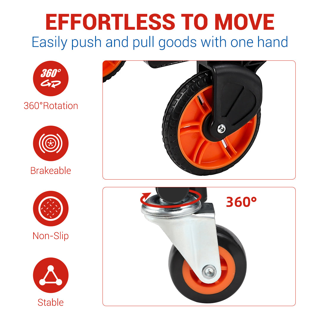 Garvee Folding Hand Truck, 330 Lbs Capacity Heavy Duty Dolly Cart, 2 in 1 Convertible Hand Cart with 4 Wheels and 2 Elastic Ropes, Collapsible Platform Cart for Moving, Luggage, Travel, Shopping, Warehouse