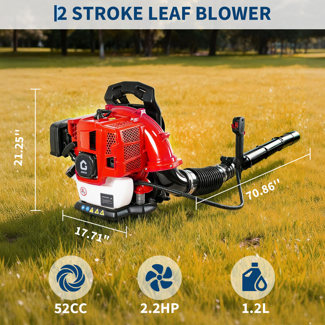 Garvee 52CC Backpack Gas Leaf Blower 2.2 HP 2-Stroke Engine Ergonomic Design 780 CFM 270 MPH Outdoor Yard Cleanup