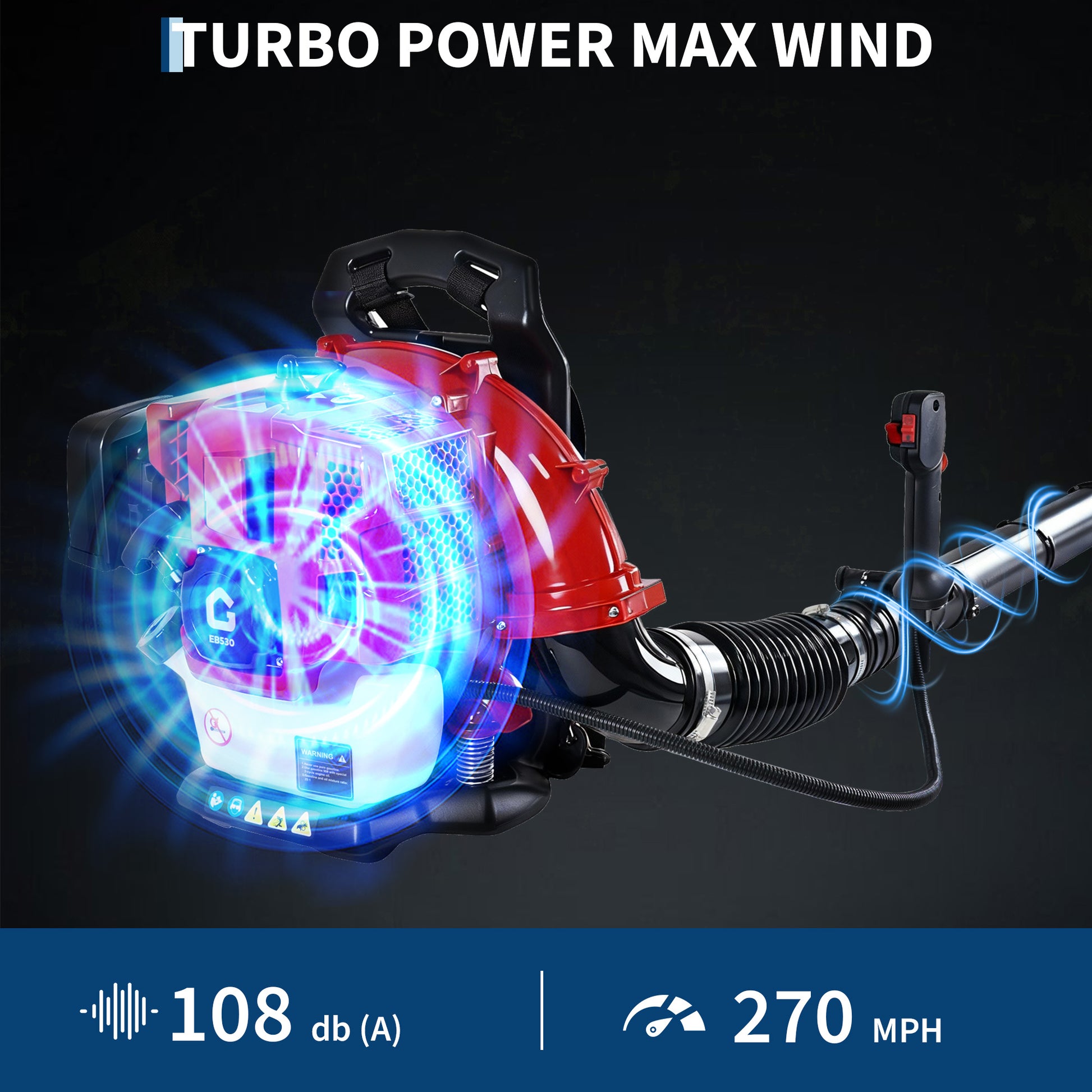 Garvee 52CC Backpack Gas Leaf Blower 2.2 HP 2-Stroke Engine Ergonomic Design 780 CFM 270 MPH Outdoor Yard Cleanup