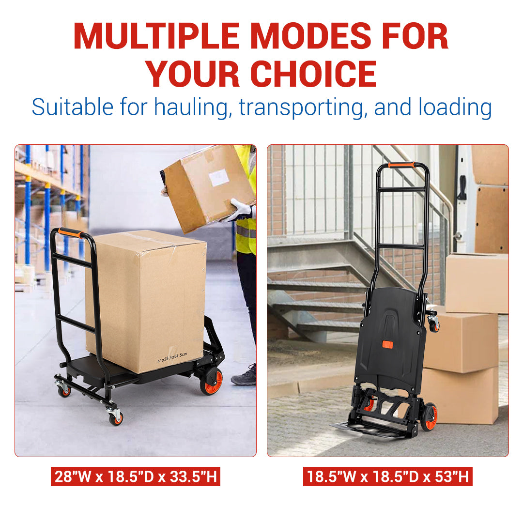 Garvee Folding Hand Truck, 330 Lbs Capacity Heavy Duty Dolly Cart, 2 in 1 Convertible Hand Cart with 4 Wheels and 2 Elastic Ropes, Collapsible Platform Cart for Moving, Luggage, Travel, Shopping, Warehouse