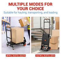 Garvee Folding Hand Truck, 330 Lbs Capacity Heavy Duty Dolly Cart, 2 in 1 Convertible Hand Cart with 4 Wheels and 2 Elastic Ropes, Collapsible Platform Cart for Moving, Luggage, Travel, Shopping, Warehouse