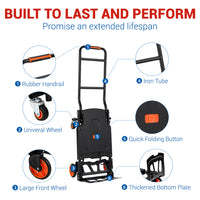 Garvee Folding Hand Truck, 330 Lbs Capacity Heavy Duty Dolly Cart, 2 in 1 Convertible Hand Cart with 4 Wheels and 2 Elastic Ropes, Collapsible Platform Cart for Moving, Luggage, Travel, Shopping, Warehouse